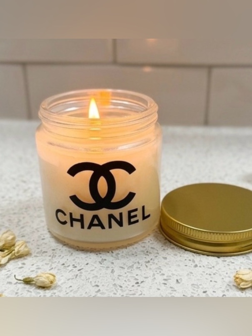 ChaneI Black-Logo on 4oz White Frosted Glass Jar Candle 🕯️